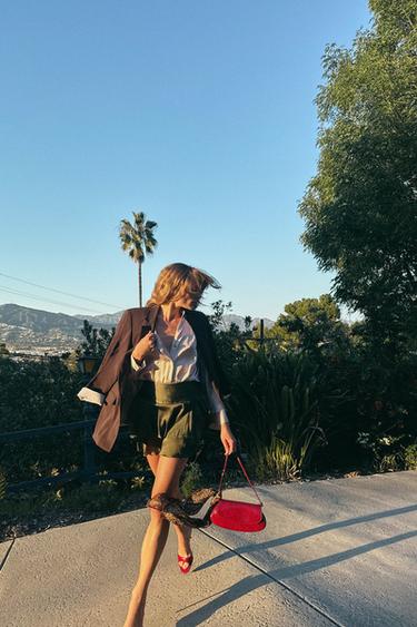 BLAZER WITH ROLLED-UP PRINTED CUFFS - Brown by Zara