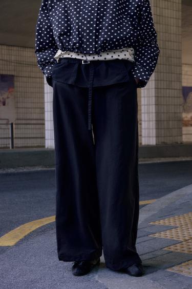 NYLON TROUSERS WITH OVERLAY WAIST - Black by Zara