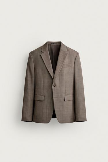 WOOL BLEND TEXTURED SUIT BLAZER - camel by Zara