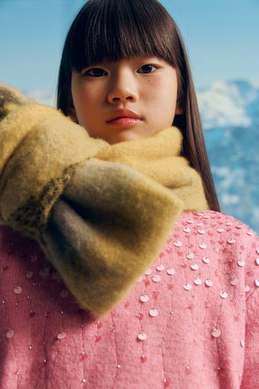 MAXI CHECK SCARF WITH WOOL - Yellow by Zara