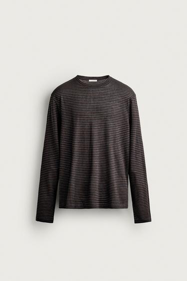 HEMP-VISCOSE STRIPED JACQUARD T-SHIRT - striped by Zara