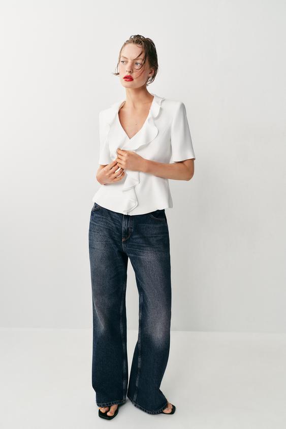 SHORT SLEEVE BLAZER WITH RUFFLES - Oyster-white by Zara - Image 0
