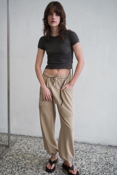 ADJUSTABLE GATHERED T-SHIRT - Charcoal grey by Zara