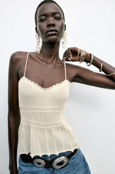 RIBBED KNIT TOP - Light beige by Zara