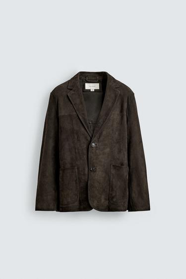 SUEDE LEATHER BLAZER - Taupe grey by Zara