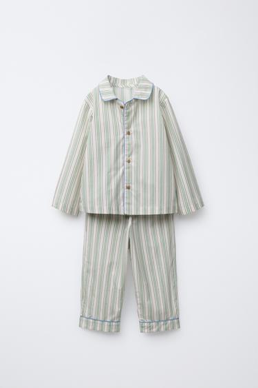 3-6 YEARS/ STRIPED SHIRT AND TROUSERS PYJAMAS - Green by Zara - Image 0
