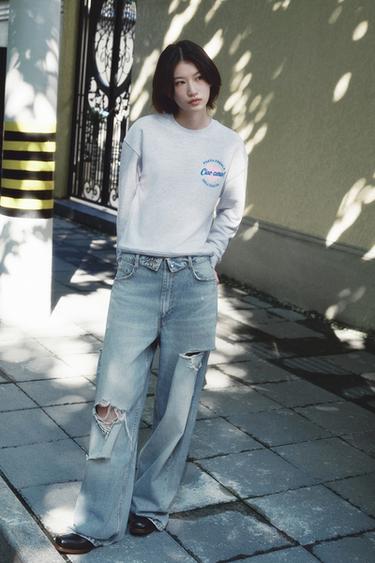 SLOGAN PRINT SWEATSHIRT - Grey marl by Zara