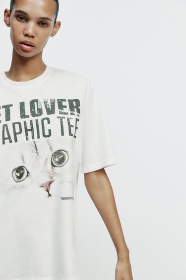 CAT SLOGAN T-SHIRT - White by Zara - Image 0
