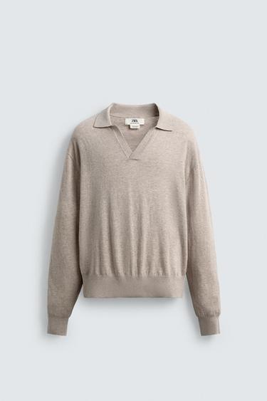COTTON-WOOL KNIT POLO SHIRT - Beige by Zara