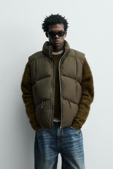 100% FEATHER PUFFER GILET - Dark khaki by Zara