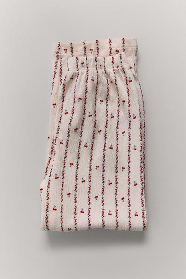 6-14 YEARS/ CHERRY AND FLOWER PRINT SHIRT AND TROUSERS PYJAMAS - Ecru by Zara
