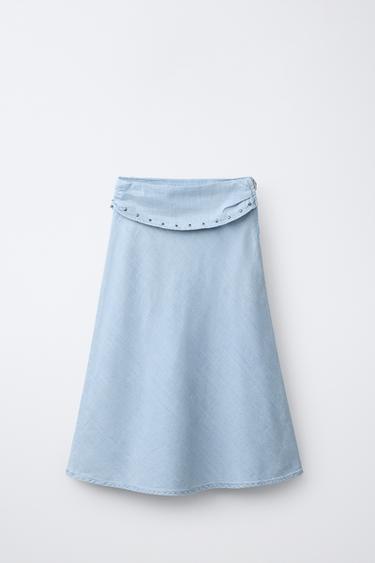 STUDDED FLOWING MIDI SKIRT - Light blue by Zara