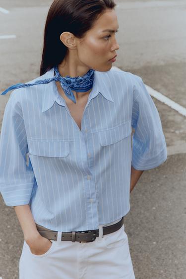 CROPPED OXFORD SHIRT WITH WIDE SLEEVES - Cornflower blue by Zara