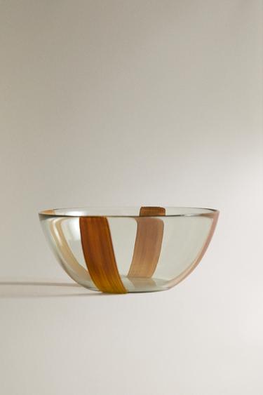 STRIPED GLASS BOWL - Brown by Zara