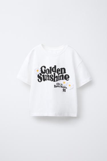 TEXT AND CROCHET FLOWER T-SHIRT - White by Zara