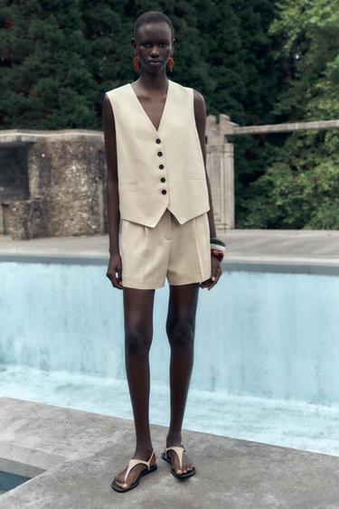LINEN BLEND TAILORED WAISTCOAT - Light beige by Zara