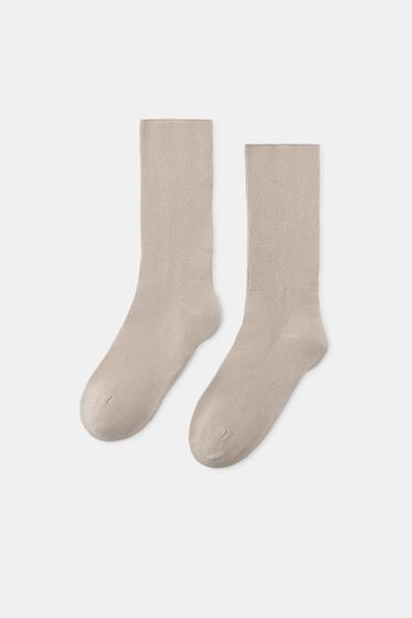 RIB KNITTED KNEE-HIGH SOCKS - Beige by Zara