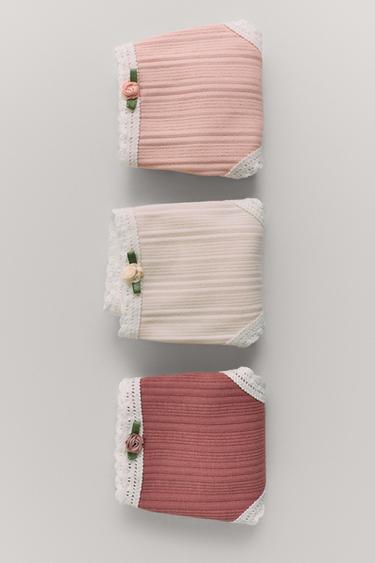 ZARA TIMELESS - THREE-PACK OF POINTELLE BRIEFS WITH FLOWER - Pale pink by Zara