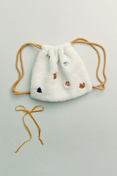 EMBROIDERED FAUX SHEARLING BAG - Ecru White by Zara
