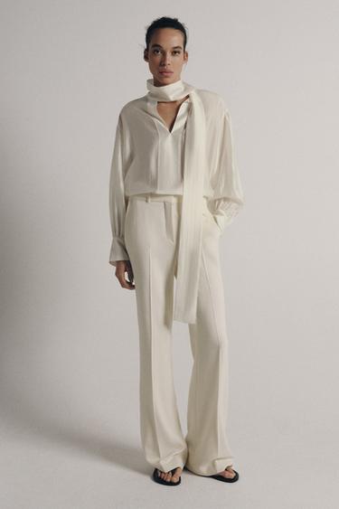 ZW COLLECTION SATIN SHIRT WITH TIES - Oyster-white by Zara