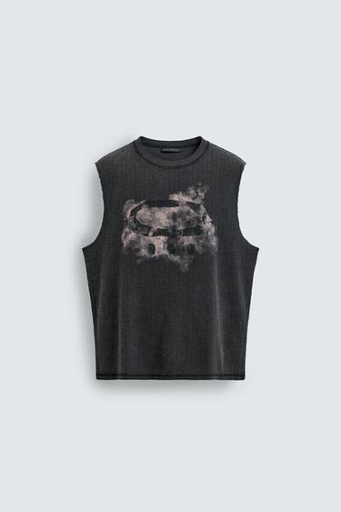 PRINTED KNIT TANK TOP - Black by Zara