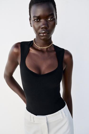 STRETCH SQUARE NECK BODYSUIT - Black by Zara