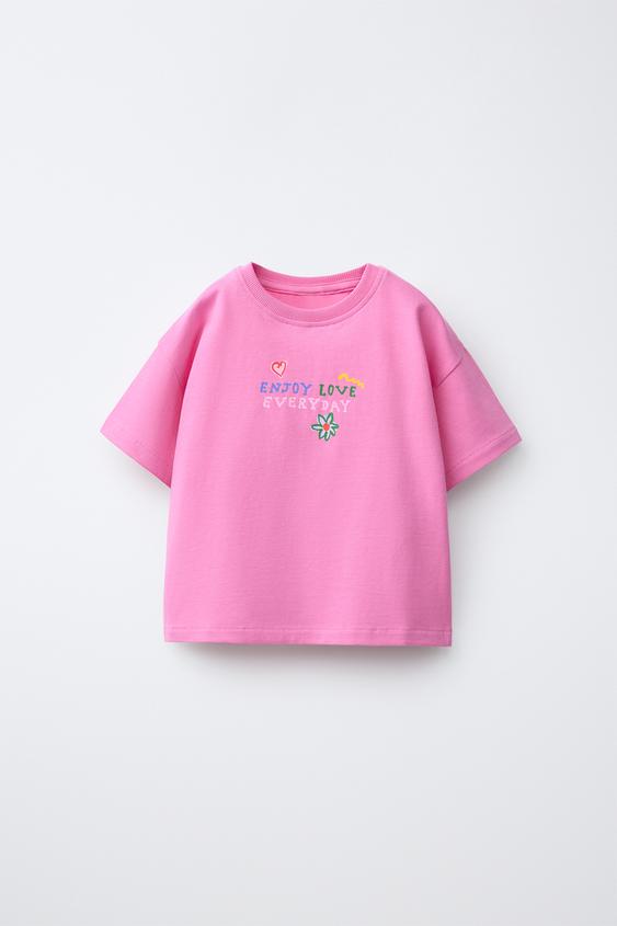 SLOGAN PRINT T-SHIRT - Dark pink by Zara - Image 0