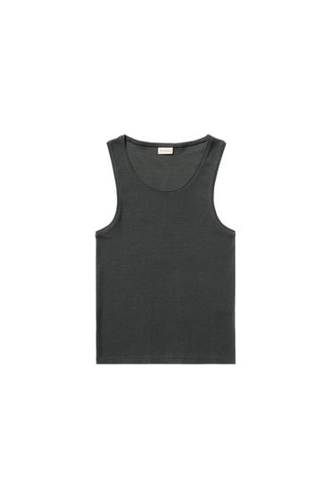 COTTON - HEMP RIBBED TANK TOP - Anthracite grey by Zara