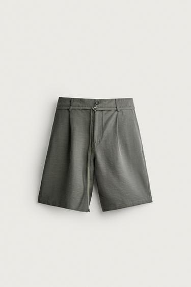 RELAXED FIT BERMUDA SHORTS WITH BELT - Grey green by Zara
