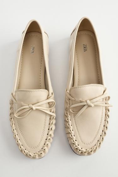 SOFT GATHERED LEATHER LOAFERS - Ecru White by Zara