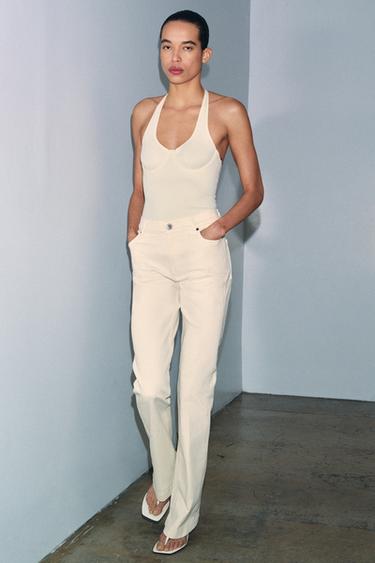 ZW COLLECTION MID-WAIST BOOTCUT JEANS - Ecru by Zara