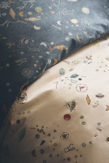 CHILDREN'S REVERSIBLE SPACE DUVET COVER - Ecru / Blue by Zara