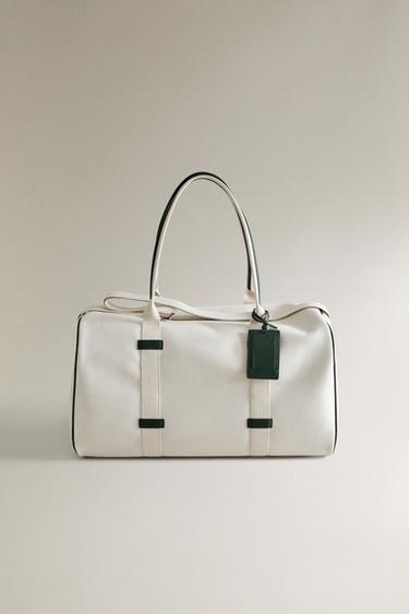 COTTON AND LEATHER TRAVEL BAG - Ecru by Zara