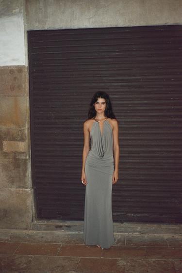 LONG DRESS WITH JEWEL COLLAR - Grey by Zara - Image 0