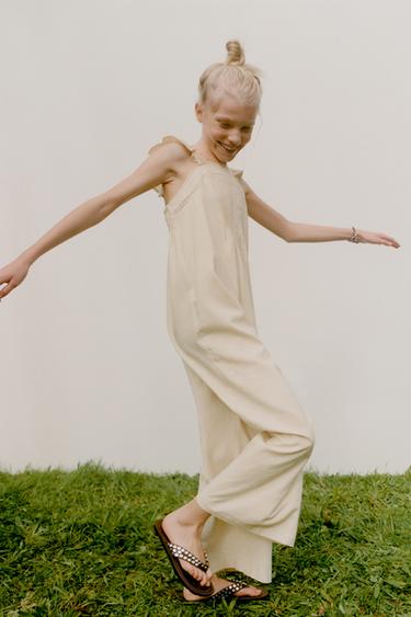 LONG LACE LINEN BLEND JUMPSUIT - Ecru by Zara