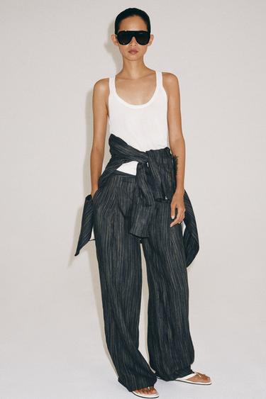 ZW COLLECTION STRIPED LINEN TROUSERS - Blue grey by Zara