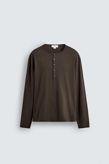 LIMITED EDITION HENLEY T-SHIRT - Brown by Zara