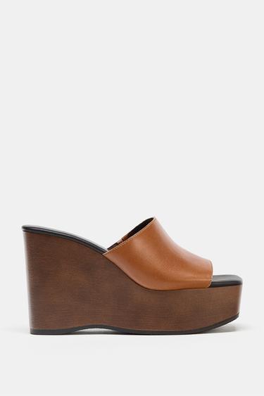 LEATHER WEDGE - Brown by Zara