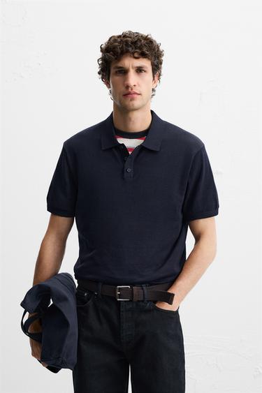 KNIT COTTON - SILK POLO SHIRT - Navy blue by Zara