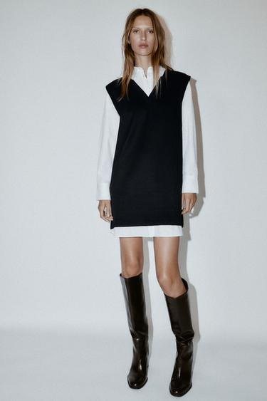POPLIN COMBINED MINI DRESS - Black / White by Zara
