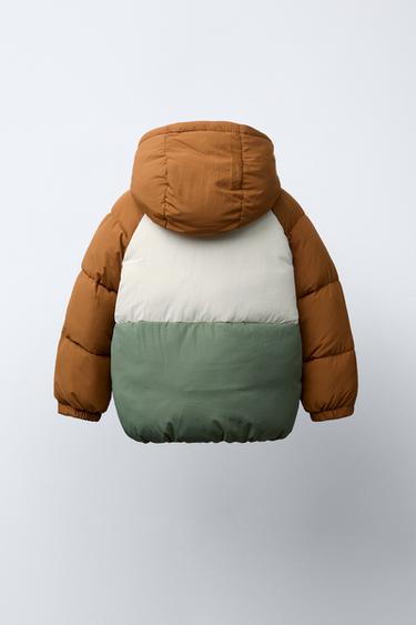 COLOUR BLOCK WATER-REPELLENT PUFFER COAT WITH FLEECE LINING - Multicoloured by Zara