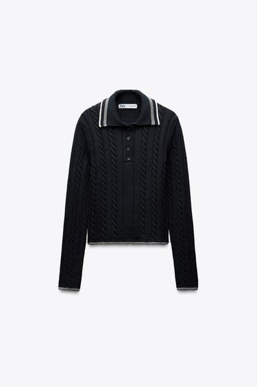 CONTRAST PIPING KNIT POLO SWEATER - navy by Zara