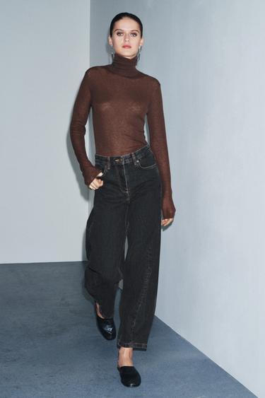 ZW COLLECTION ANKLE BALLOON MID-WAIST JEANS - Black by Zara