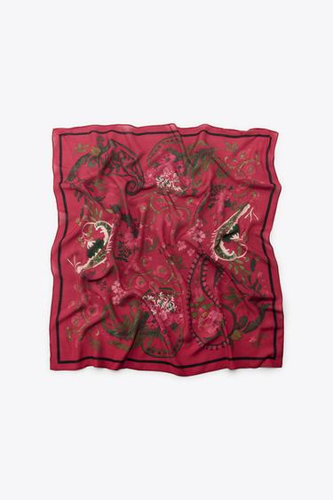 PRINTED SCARF WITH SILK - Red by Zara