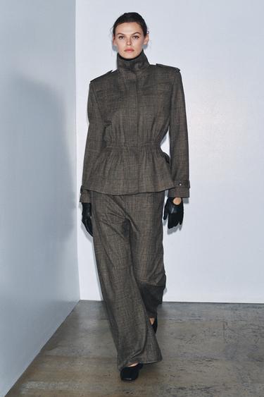 ZW COLLECTION CHECK PEPLUM WOOL BLEND JACKET - Brown marl by Zara