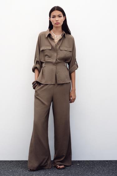 WIDE FLOWING TROUSERS - camel by Zara