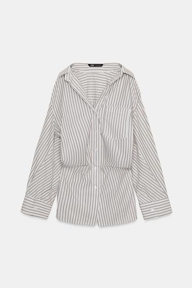 OVERSIZE STRIPED BATWING SLEEVE SHIRT - brown/white by Zara