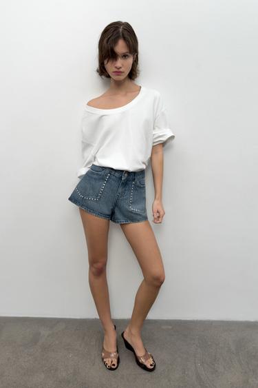 TRF STUDDED DENIM SHORTS - Blue by Zara