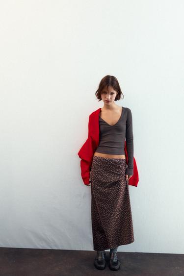 SATIN MIDI SKIRT - Brown-Blue by Zara