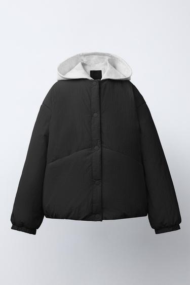 HOODED PUFFER JACKET WITH FLEECE LINING - Black by Zara